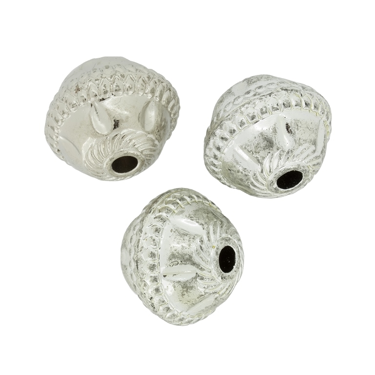 METAL PLATED PLASTIC / CCB BEADS - BALL RELIEF WITH RING - 18x20mm SILVER - 50g Hole-3.5mm (17pcs.)