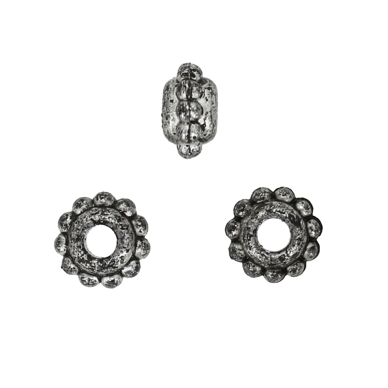 METAL PLATED PLASTIC / CCB BEADS - WASHER FLOWERS 01 - 5x9mm NICKEL (DARK) - PACKAGE 500g Hole-3.0mm (3580pcs.)