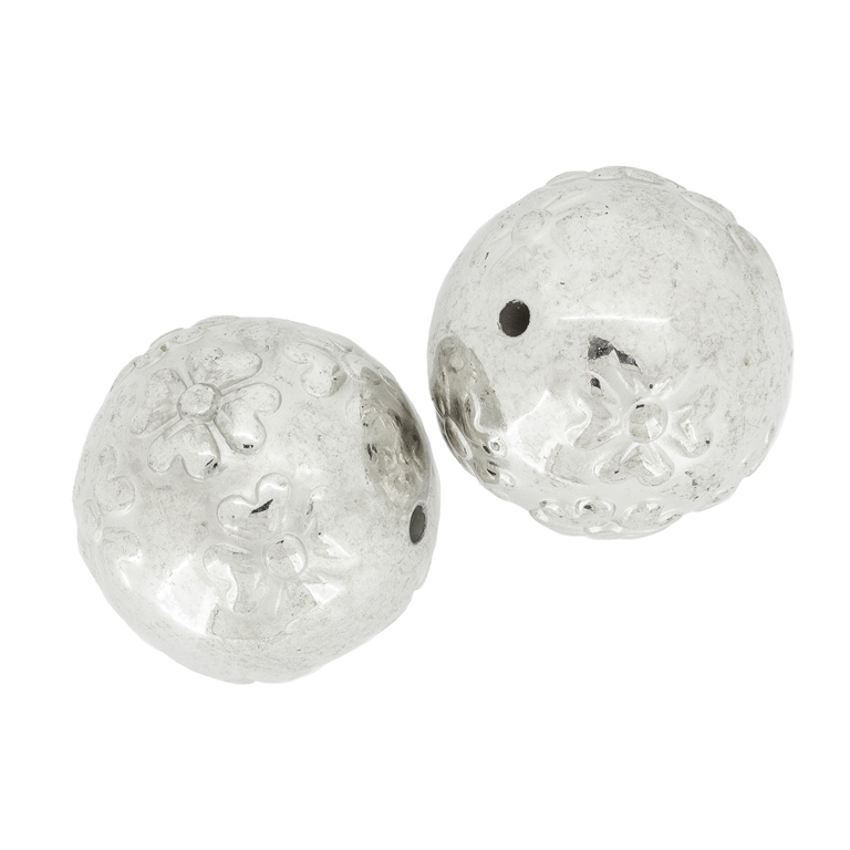 METAL PLATED PLASTIC / CCB BEADS - BALL FLOWERS 01 - 24mm NICKEL - 50g Hole-2.5mm (6pcs.)