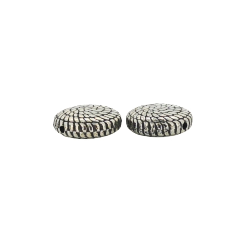 METAL PLATED PLASTIC / CCB BEADS - DISK RELIEF 02 - 26x10mm NICKEL (DARK) - 50g Hole-3.0mm (11pcs.)