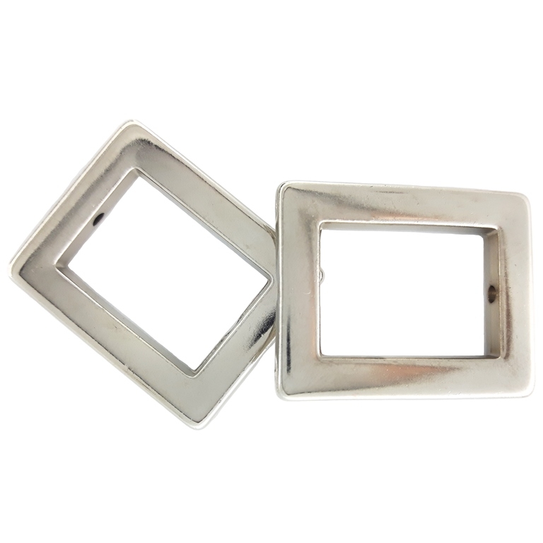 METAL PLATED PLASTIC / CCB BEADS - RECTANGULAR CONTOUR 01 - 30x24x5mm NICKEL - PACKAGE 500g Hole-2.0mm (224pcs.)