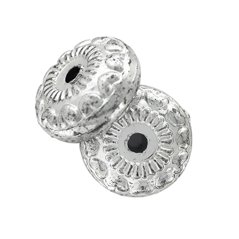 METAL PLATED PLASTIC / CCB BEADS - BALL FLAT HEARTS - 8x18mm NICKEL - 50g Hole-3.0mm (30pcs.)