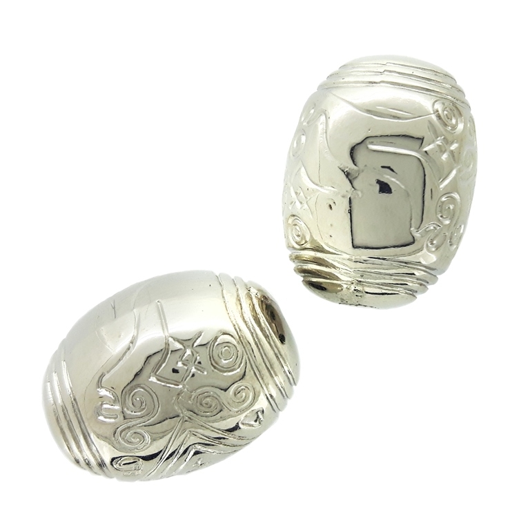 METAL PLATED PLASTIC / CCB BEADS - OVAL RELIEF 01 - 18x14mm NICKEL - 50g Hole-3.0mm (27pcs.)