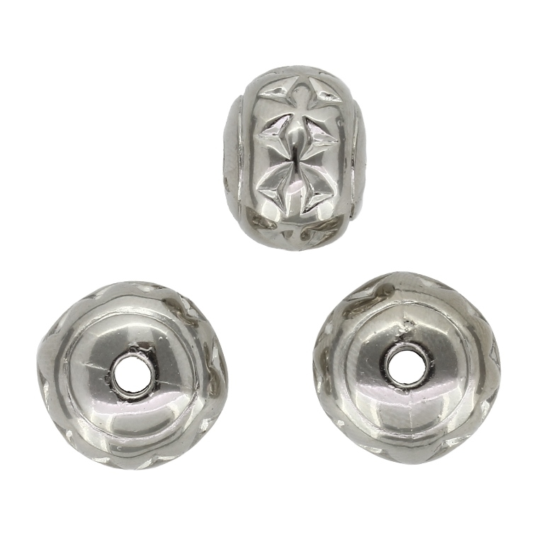 METAL PLATED PLASTIC / CCB BEADS - BALL FLAT RELIEF 06 - 13x16mm NICKEL - PACKAGE 500g Hole-3.5mm (248pcs.)