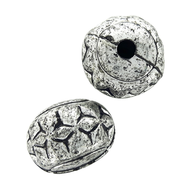 METAL PLATED PLASTIC / CCB BEADS - BALL FLAT RELIEF 06 - 13x16mm NICKEL (DARK) - 50g Hole-3.5mm (26pcs.)