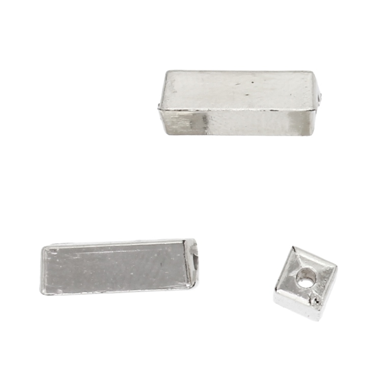 METAL PLATED PLASTIC / CCB BEADS - RECTANGULAR 01 - 12x4x4mm NICKEL - PACKAGE 500g Hole-1.5mm (2900pcs.)