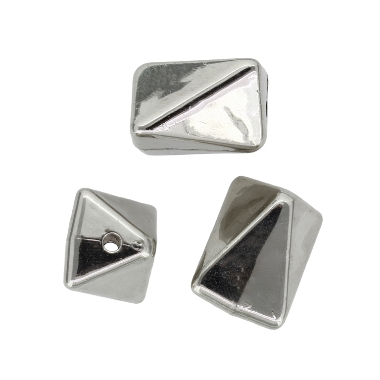 METAL PLATED PLASTIC / CCB BEADS - POLYHEDRON TRIANGULAR SIDES 01 - 23x17x17mm NICKEL - PACKAGE 500g Hole-3.0mm (117pcs.)