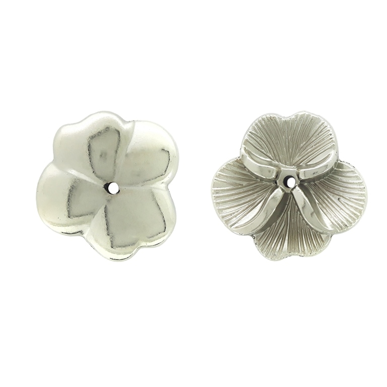 METAL PLATED PLASTIC / CCB BEADS - FLOWERS RELIEF 01 - 6x21x22mm NICKEL - PACKAGE 500g Hole-1.5mm (457pcs.)