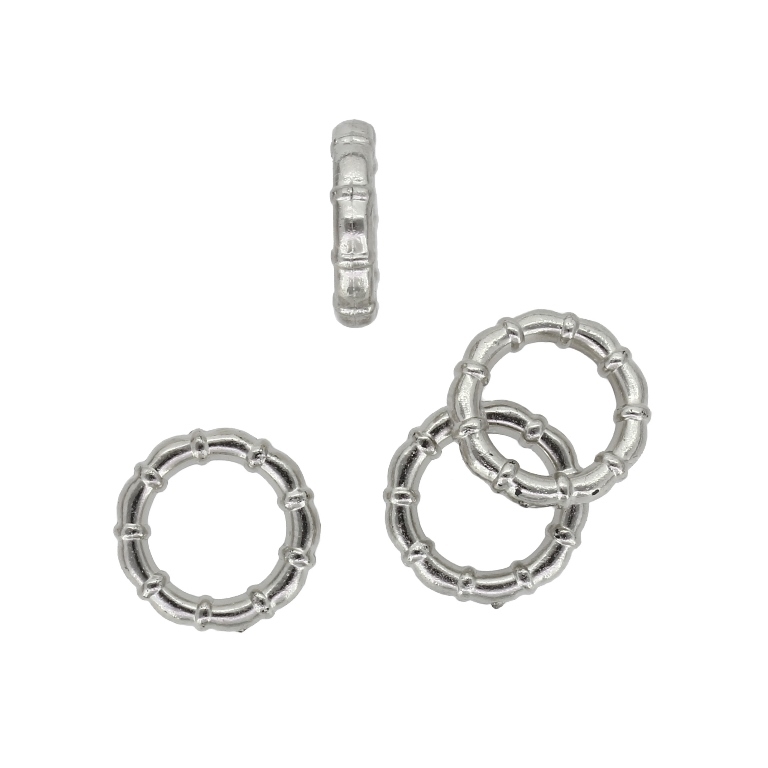 METAL PLATED PLASTIC / CCB BEADS - RING RELIEF 01 - 15x3mm NICKEL - 50g Hole-10.0mm (184pcs.)