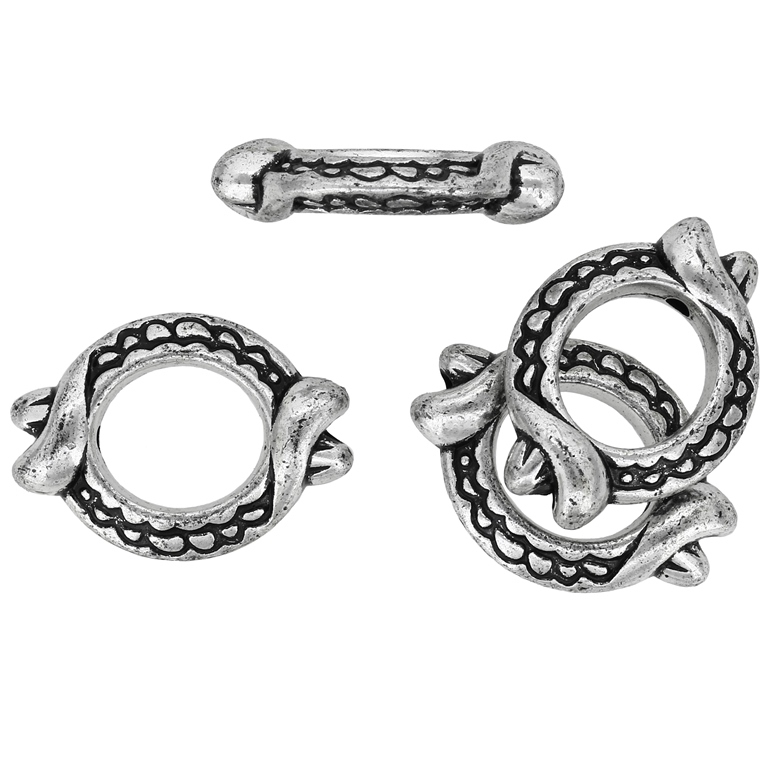 METAL PLATED PLASTIC / CCB BEADS - RING RELIEF 04 - 33x24x8mm NICKEL (DARK) - PACKAGE 250g Hole-2.8mm (150pcs.)