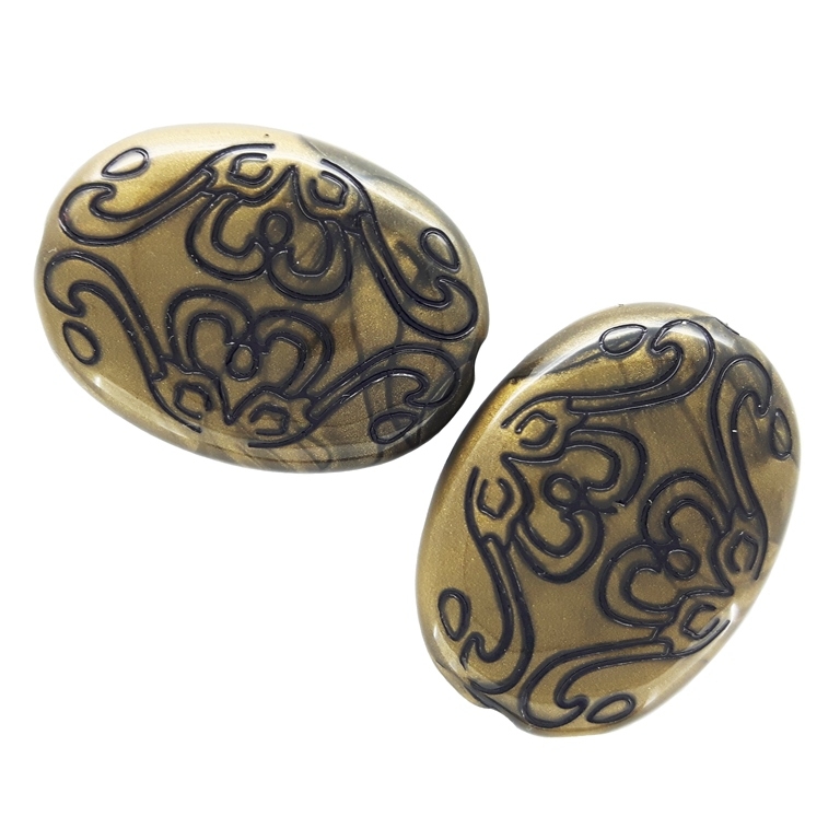 METAL PLATED PLASTIC / CCB BEADS - OVAL RELIEF 03 - 24x18x7mm ANTIQUE BRONZE - 50g Hole-2.2mm (24pcs.)