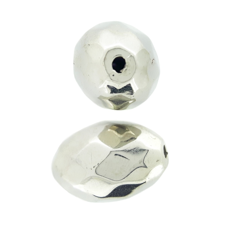 METAL PLATED PLASTIC / CCB BEADS - OVAL FACETED 02 - 21x15mm NICKEL - 50g Hole-2.5mm (20pcs.)