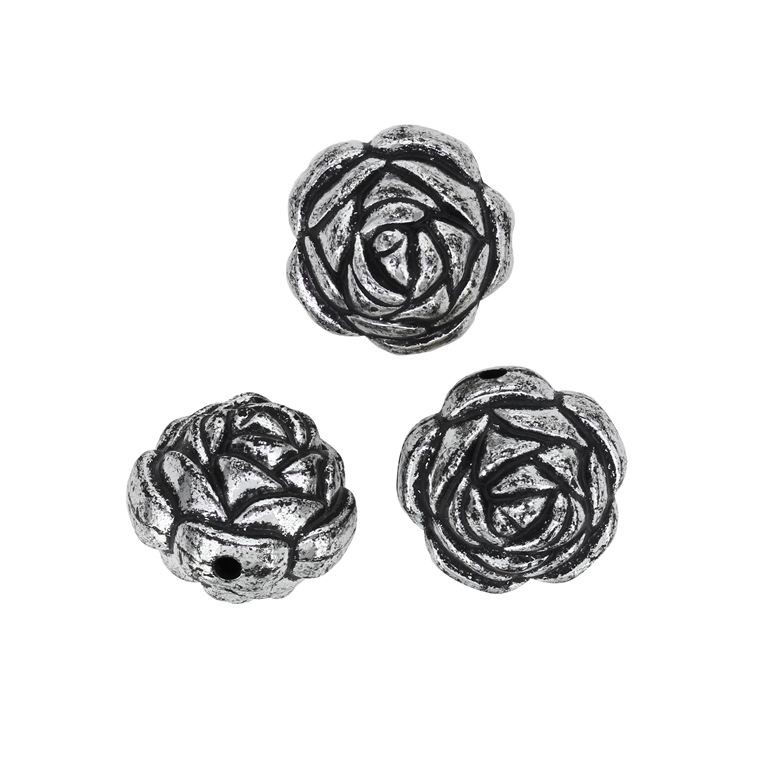 METAL PLATED PLASTIC / CCB BEADS - BALL ROSE - 23mm NICKEL (DARK) - PACKAGE 500g Hole-3.0mm (100pcs.)