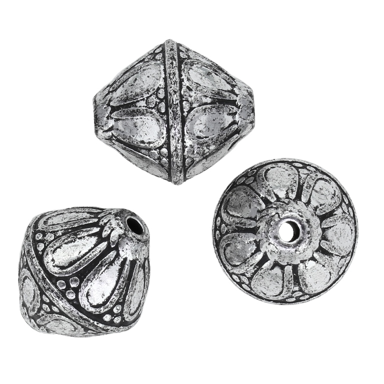 METAL PLATED PLASTIC / CCB BEADS - BICONES RELIEF 01 - 21x19mm NICKEL (DARK) - PACKAGE 500g Hole-2.8mm (170pcs.)