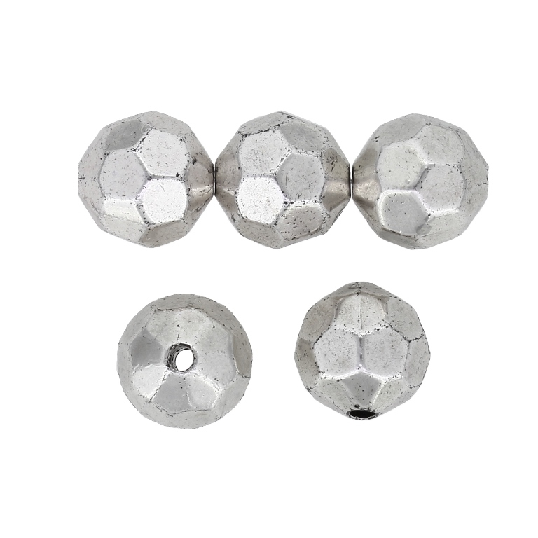 METAL PLATED PLASTIC / CCB BEADS - FOOTBALL 02 - 14mm SILVER - PACKAGE 500g Hole-2.5mm (350pcs.)