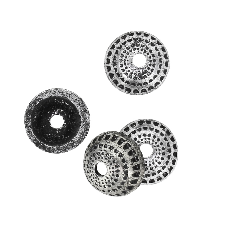 METAL PLATED PLASTIC / CCB BEADS - CAP RELIEF 03 - 13.5x6.5mm NICKEL (DARK) - PACKAGE 250g Hole-3.0mm (715pcs.)