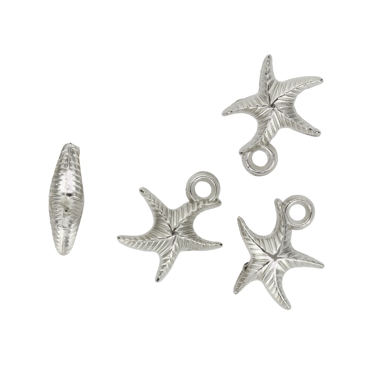 METAL PLATED PLASTIC / CCB PENDANTS - STARFISH - 15x17x5mm NICKEL - 50g Hole-2.5mm (162pcs.)