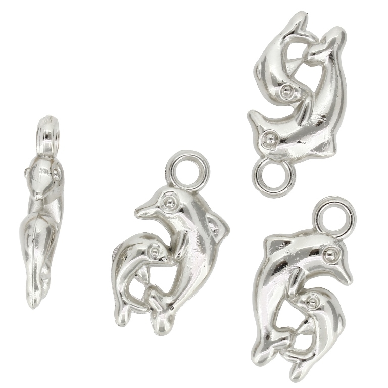 METAL PLATED PLASTIC / CCB PENDANTS - DOLPHINS - 14x27x6mm NICKEL - PACKAGE 500g Hole-3.8mm (645pcs.)