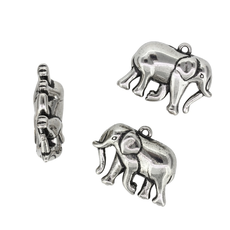 METAL PLATED PLASTIC / CCB PENDANTS - ELEPHANT 02 - 35x28x12mm NICKEL - 50g Hole-2.5mm (10pcs.)