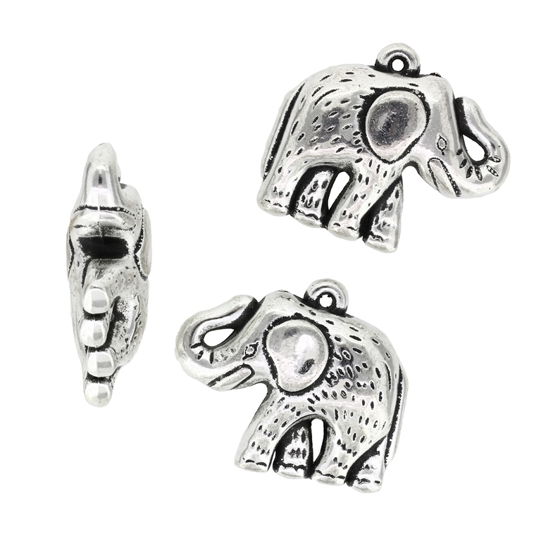 METAL PLATED PLASTIC / CCB PENDANTS - ELEPHANT 03 - 40x34x12mm NICKEL - 50g Hole-2.5mm (7pcs.)