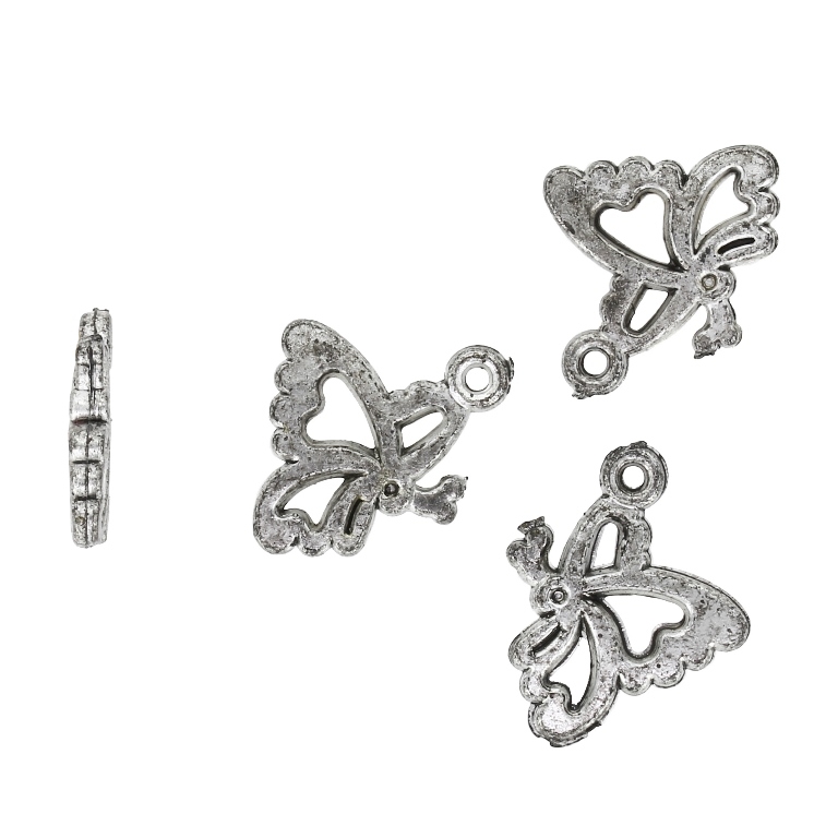 METAL PLATED PLASTIC / CCB PENDANTS - BUTTERFLY CONTOUR - 17x21x3mm NICKEL (DARK) - 50g Hole-2.0mm (186pcs.)