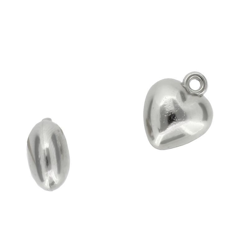 METAL PLATED PLASTIC / CCB PENDANTS - HEART 01 - 15x18x8.5mm NICKEL - 50g Hole-2.5mm (47pcs.)