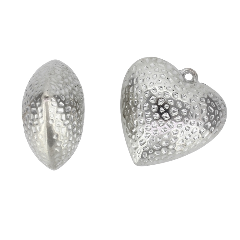 METAL PLATED PLASTIC / CCB PENDANTS - HEART RELIEF 01 - 41x41x23mm NICKEL - 50g Hole-3.0mm (3pcs.)