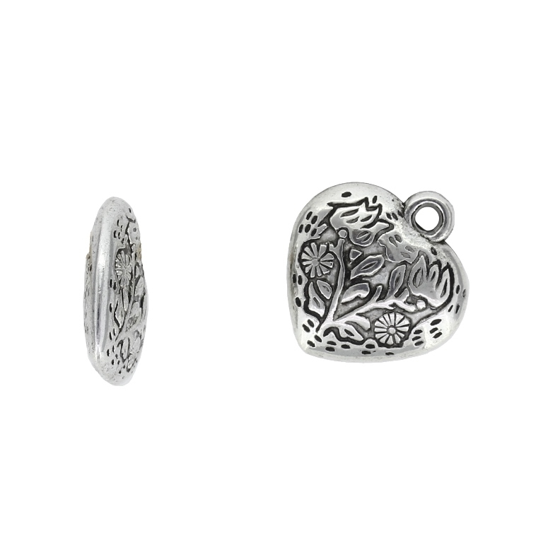 METAL PLATED PLASTIC / CCB PENDANTS - HEART RELIEF 03 - 18x20x5mm NICKEL WITH OXIDIZED - PACKAGE 500g Hole-2.5mm (525pcs.)