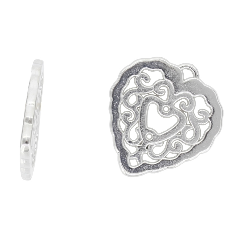 METAL PLATED PLASTIC / CCB PENDANTS - HEART LACE FLAT - 37x41x3.5mm NICKEL - PACKAGE 500g Hole-3.0mm (150pcs.)