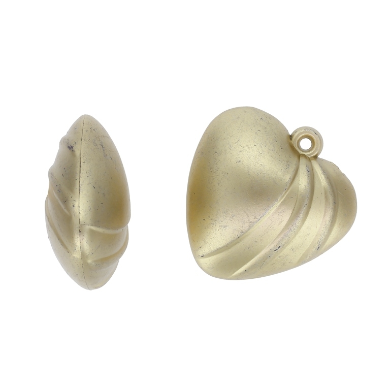 METAL PLATED PLASTIC / CCB PENDANTS - HEART STRIPES 01 - 40x41x19mm GOLD 02 MATTE - PACKAGE 500g Hole-2.8mm (34pcs.)