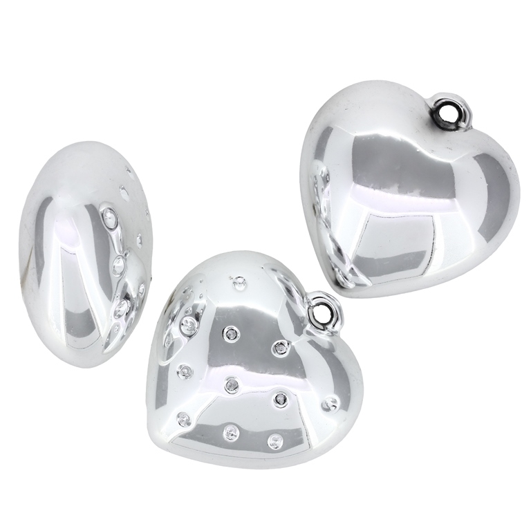 METAL PLATED PLASTIC / CCB PENDANTS - HEART DOTS - 44x45x25mm NICKEL - PACKAGE 500g Hole-3.5mm (22pcs.)