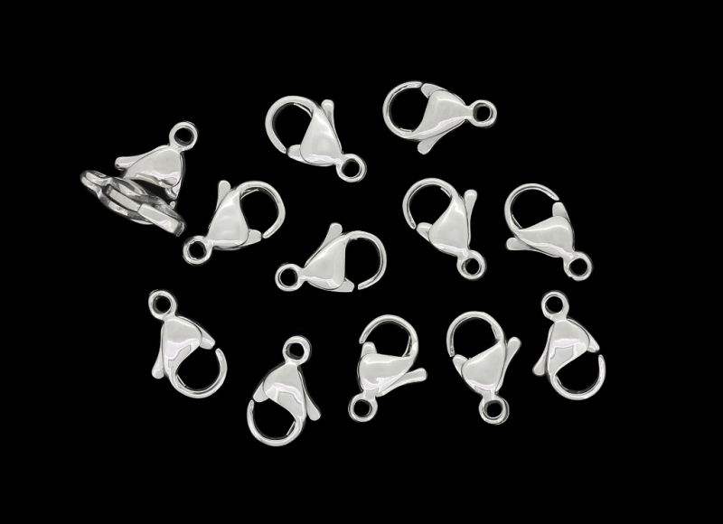 METAL ELEMENTS - LOBSTER CLAW CLASP PARROT CLOSURE - STEEL 304 - 7x11x3.5mm NICKEL COLOR - 10pcs. Hole-1.5mm