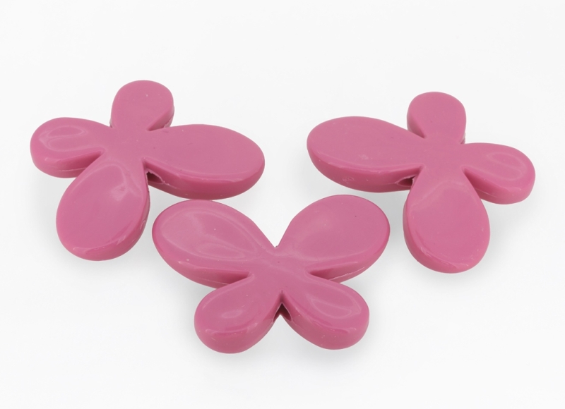 OPAQUE PLASTIC BEADS - BUTTERFLY 01 SMOOTH - 33х46х8mm PINK (DARK) ВА06 - PACKAGE 500g Hole-3.5mm (69pcs.)