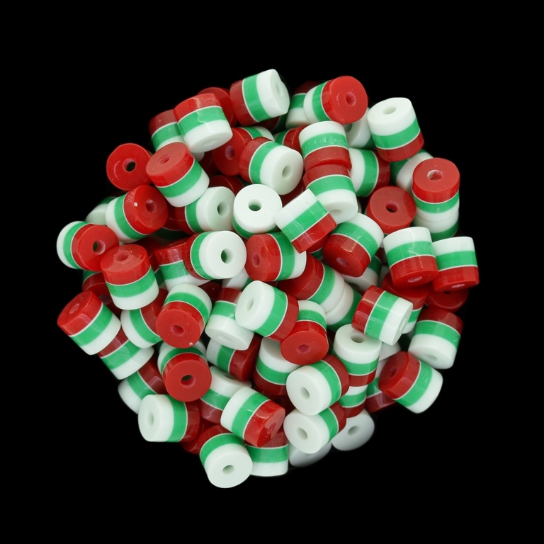 RESIN PLASTIC BEADS - CYLINDER RESIN STRIPE BEADS - 5.5x6mm TRICOLOR 02 - 1000 pcs. Hole-1.8mm