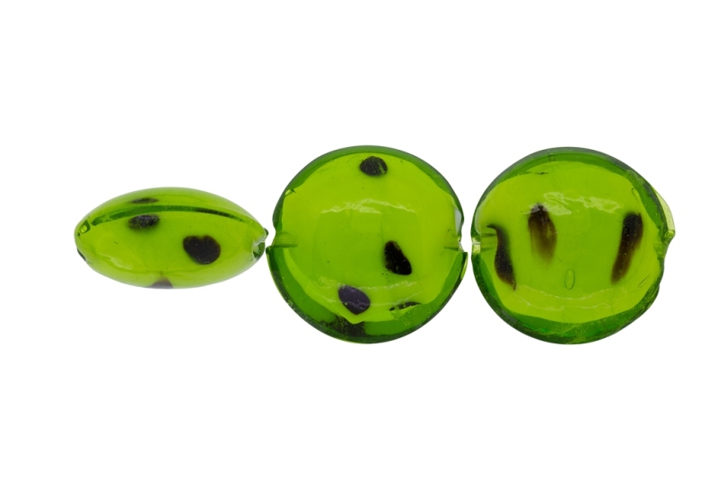 GLASS BEADS - MURANO STYLE - BONIBON WITH WHITE FILLING - 29х13mm GREEN WITH BROWN - 10pcs. Hole:1.5mm