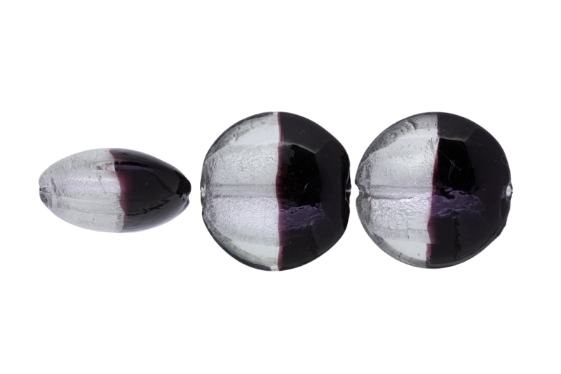 GLASS BEADS - MURANO STYLE - BONIBON WITH SILVER FILLING - 29х13mm WHITE AND BLACK - 10pcs. Hole:1.5mm