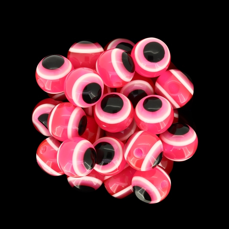 RESIN PLASTIC BEADS - BALL WITH EVIL EYE - 12mm CYCLAMEN - PACKAGE 500pcs. Hole:2.5mm