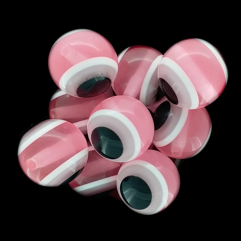 RESIN PLASTIC BEADS - BALL WITH EVIL EYE - 18mm PINK - 5pcs. Hole:2.8mm