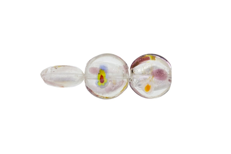 GLASS BEADS - MURANO STYLE - BONIBON WITH SILVER FILLING AND SPOTS - 20х10mm WHITE AND COLORFUL 02 - 20pcs. Hole:1.5mm