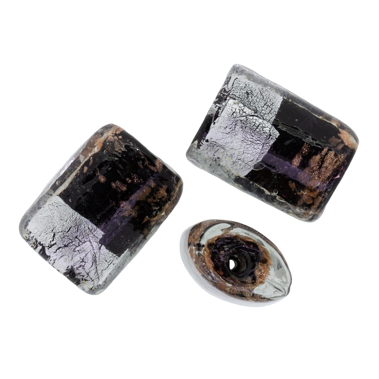 GLASS BEADS - MURANO STYLE - FLAT CYLINDER WITH COLOR FILLING - 29х22х12mm WHITE-BLACK-SILVER-COPPER - 10pcs. Hole:1.5mm