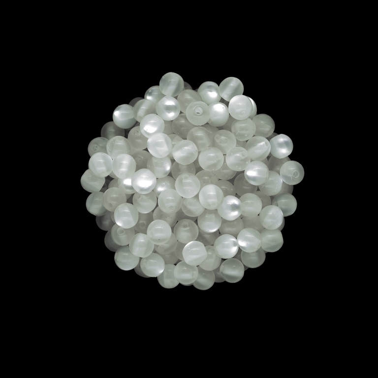 RESIN PLASTIC BEADS - CAT'S EYE - BALL - 6mm WHITE - 50pcs. Hole-1.5mm