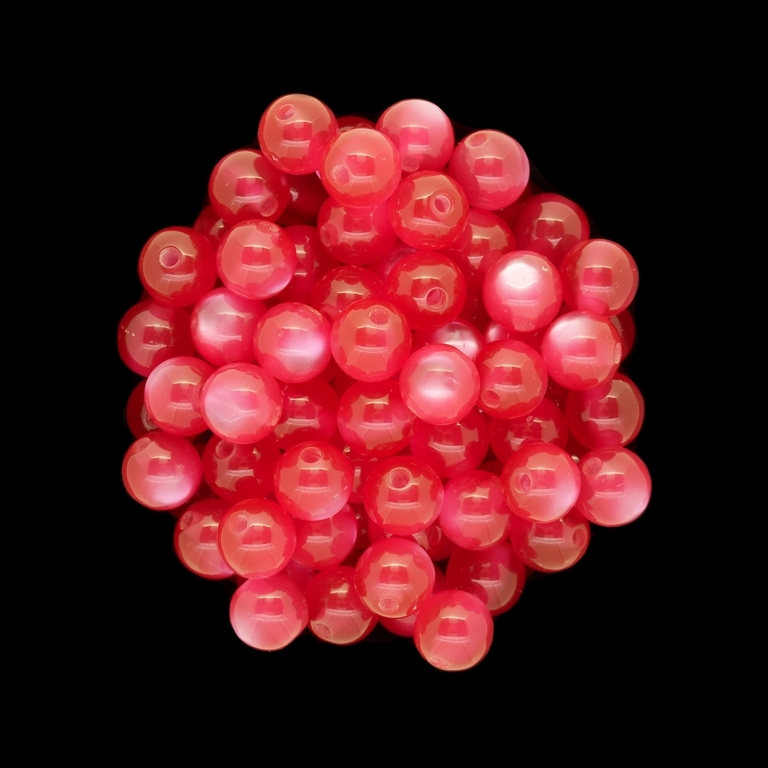 RESIN PLASTIC BEADS - CAT'S EYE - BALL - 8mm CORAL PINK - 50pcs. Hole-1.5mm