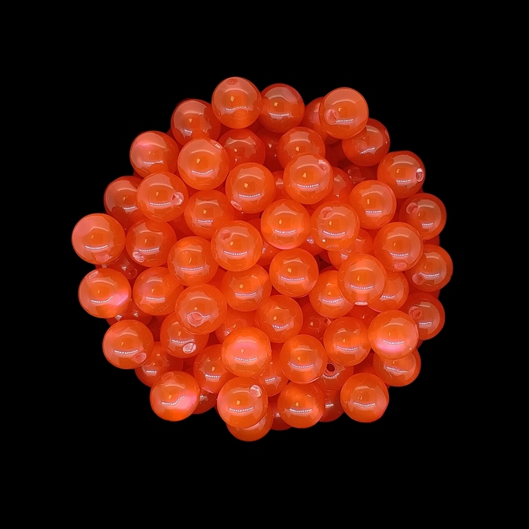 RESIN PLASTIC BEADS - CAT'S EYE - BALL - 8mm CORAL RED (LIGHT) - PACKAGE 1000pcs. Hole-1.5mm