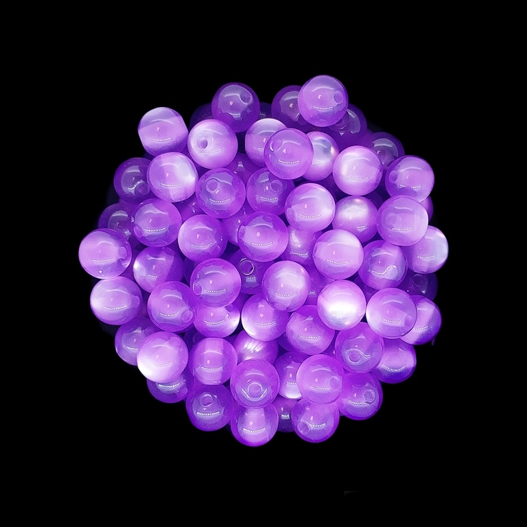 RESIN PLASTIC BEADS - CAT'S EYE - BALL - 8mm PURPLE - 50pcs. Hole-1.5mm