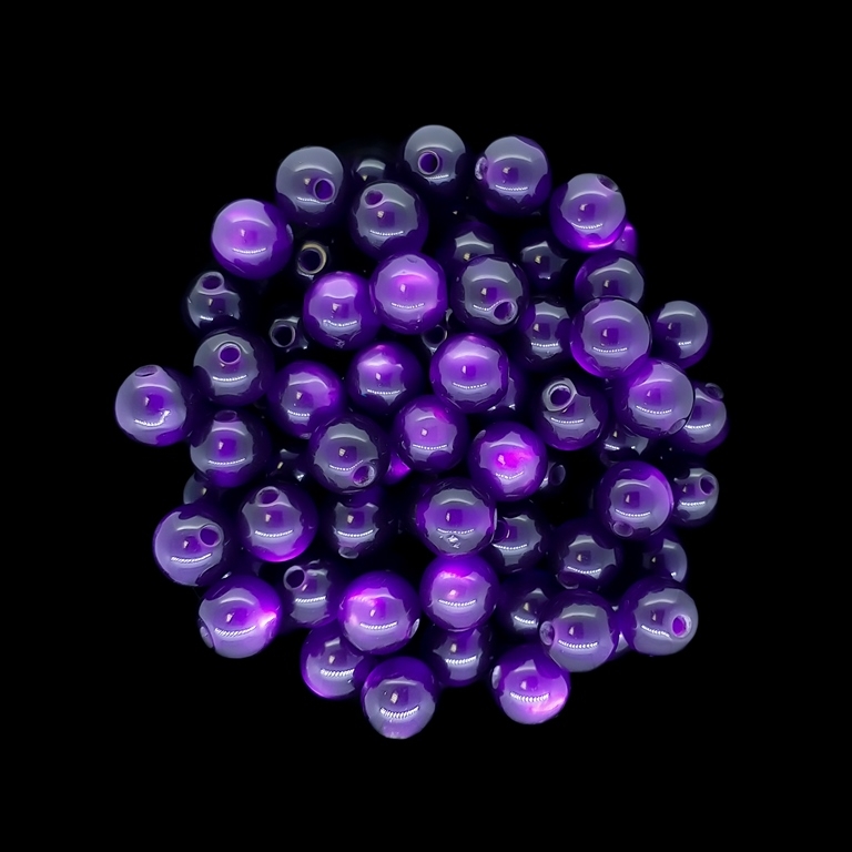 RESIN PLASTIC BEADS - CAT'S EYE - BALL - 8mm PURPLE (DARK) - 50pcs. Hole-1.5mm