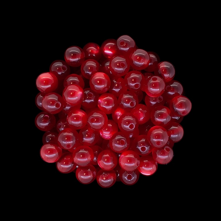 RESIN PLASTIC BEADS - CAT'S EYE - BALL - 8mm RED - 50pcs. Hole-1.5mm