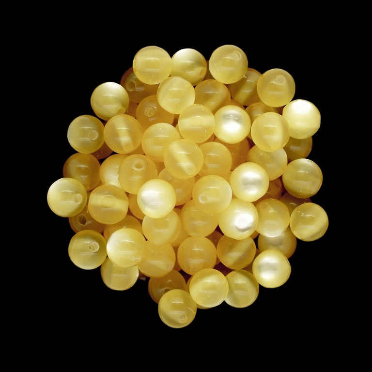 RESIN PLASTIC BEADS - CAT'S EYE - BALL - 8mm CHAMPAGNE - 50pcs. Hole-1.5mm