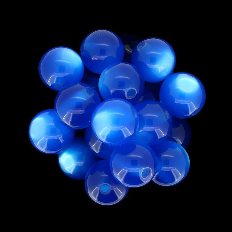 RESIN PLASTIC BEADS - CAT'S EYE - BALL - 14mm BLUE - PACKAGE 250pcs. Hole-2.5mm