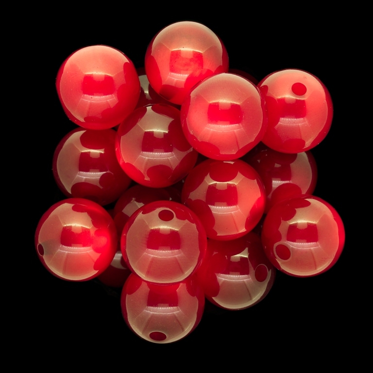 RESIN PLASTIC BEADS - CAT'S EYE - BALL - 16mm RED (LIGHT) - 5pcs. Hole-3.0mm