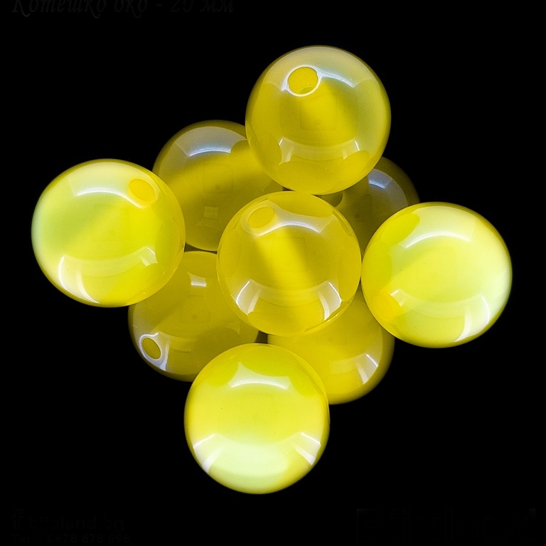 RESIN PLASTIC BEADS - CAT'S EYE - BALL - 20mm YELLOW - 5pcs. Hole-3.0mm